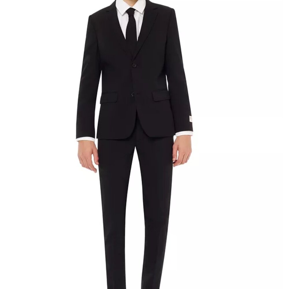 OppoSuits Black Kids Formal Suit Set with White Shirt and Black Tie